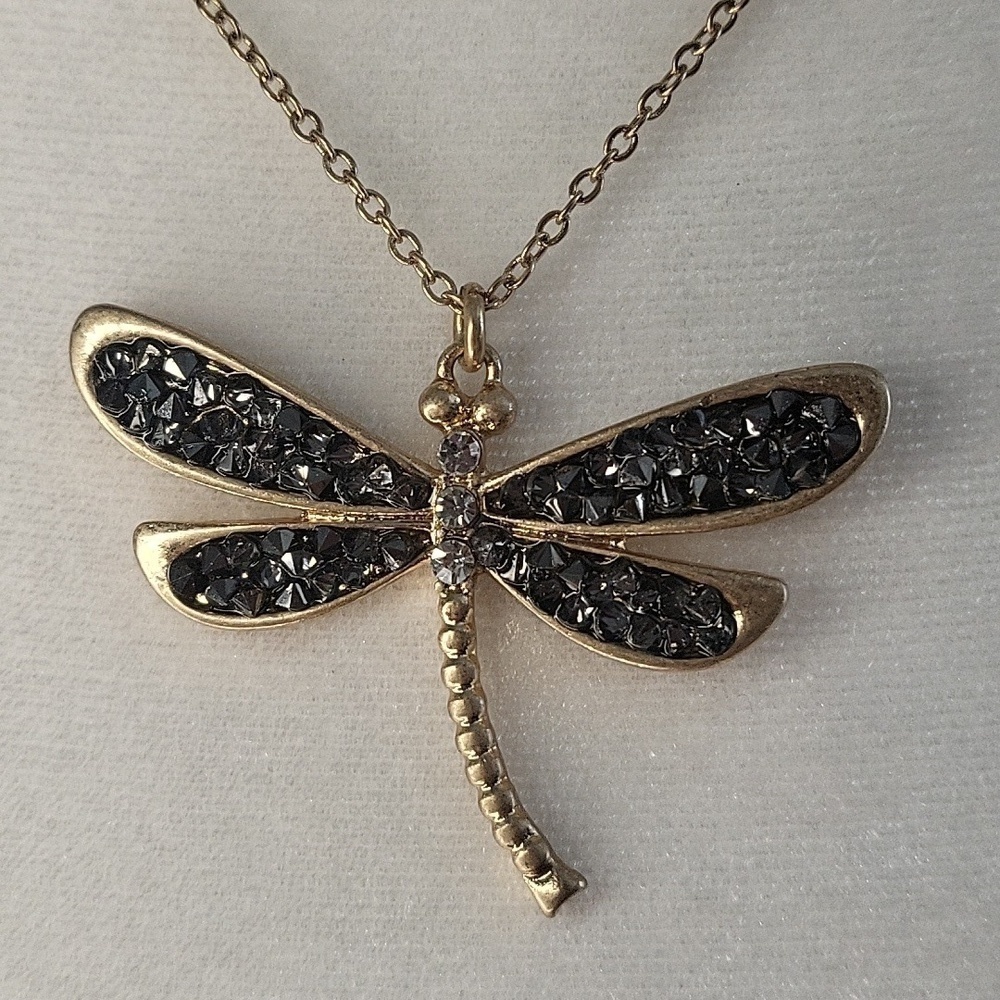 27" Long Goldtone Firefly and Stone Necklace - Picture 2 of 7